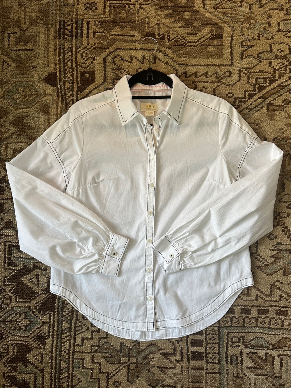 Maeve Anthro White Button-Up Shirt with Black Contrast Stitching Size 6